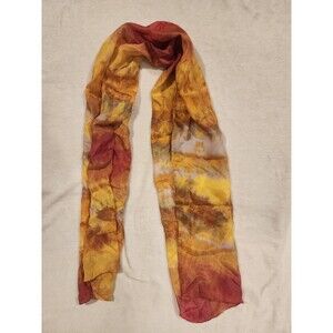 Abstract Tie Die Brown Yellow Red Lightweight  Shawl 13x58 Silk Feel
